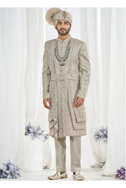Pista Art Silk Embroidery Mens Wedding Sherwani