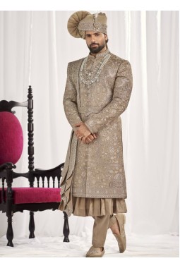 Copper Art Silk Embroidery Mens Wedding Sherwani