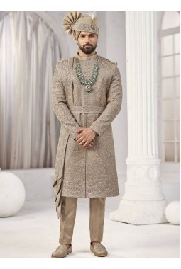Copper Art Silk Embroidery Mens Wedding Sherwani