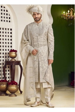 Copper Art Silk Embroidery Mens Wedding Sherwani