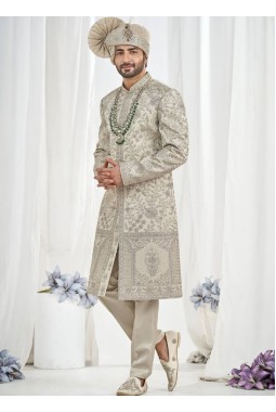 Pista Art Silk Embroidery Mens Wedding Sherwani