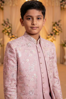 Onion Art Silk Embroidered Boys Indo Western