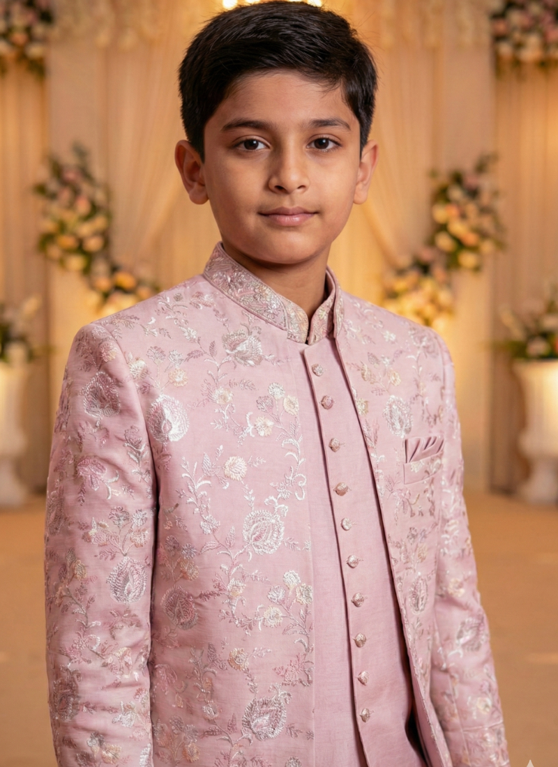 Onion Art Silk Embroidered Boys Indo Western