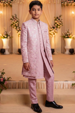 Onion Art Silk Embroidered Boys Indo Western