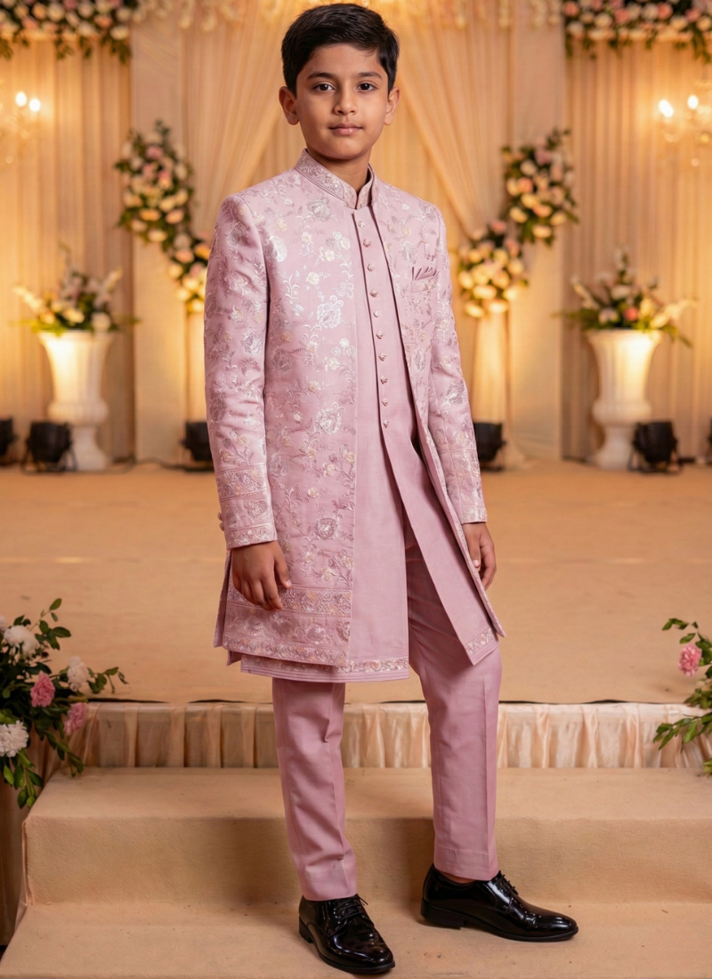 Onion Art Silk Embroidered Boys Indo Western