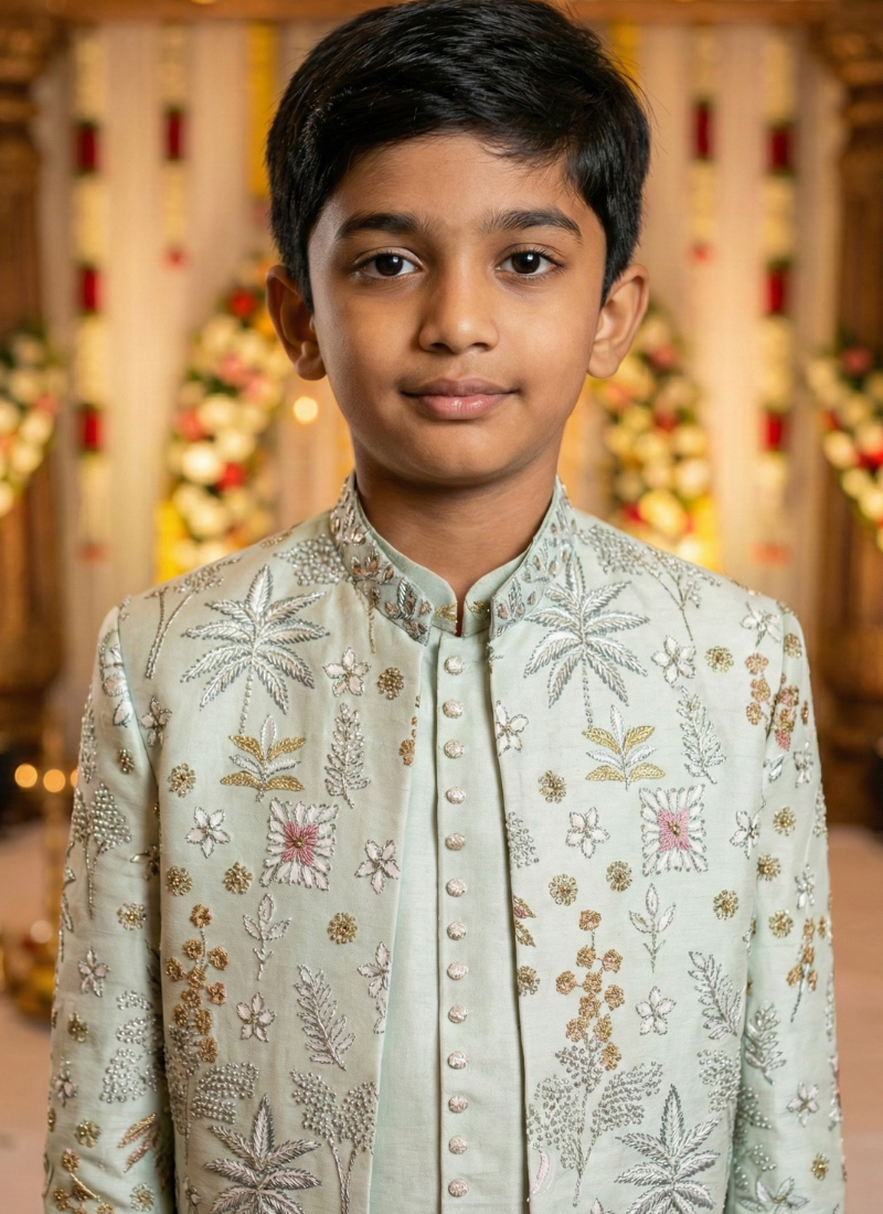 Pista Art Silk Embroidered Boys Indo Western