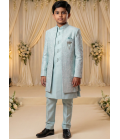 Light Green Art Silk Embroidered Boys Indo Western