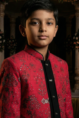 Rani Art Silk Embroidered Boys Indo Western