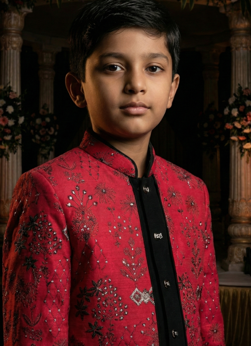 Rani Art Silk Embroidered Boys Indo Western