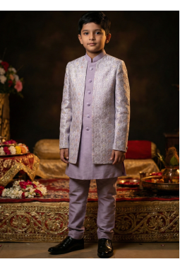 Lilac Art Silk Embroidered Boys Indo Western