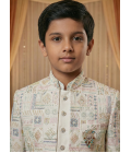 Cream Art Silk Embroidered Boys Indo Western