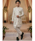 Cream Art Silk Embroidered Boys Indo Western