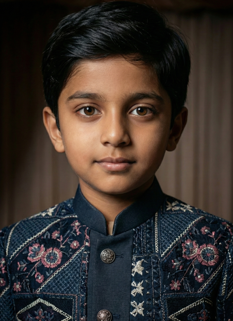 Black Velvet Embroidered Boys Indo Western