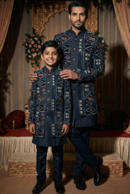 Black Velvet Embroidered Boys Indo Western
