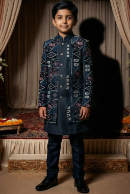 Black Velvet Embroidered Boys Indo Western