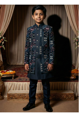 Black Velvet Embroidered Boys Indo Western