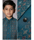 Teal Art Silk Embroidered Boys Indo Western