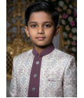 White Art Silk Embroidered Boys Indo Western