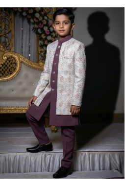White Art Silk Embroidered Boys Indo Western