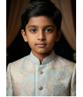 Grey Linen Silk Embroidered Boys Indo Western