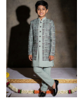 Slate Green Jorget Embroidered Boys Indo Western