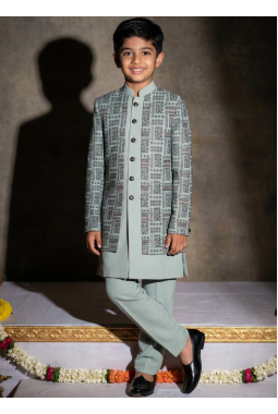 Slate Green Jorget Embroidered Boys Indo Western