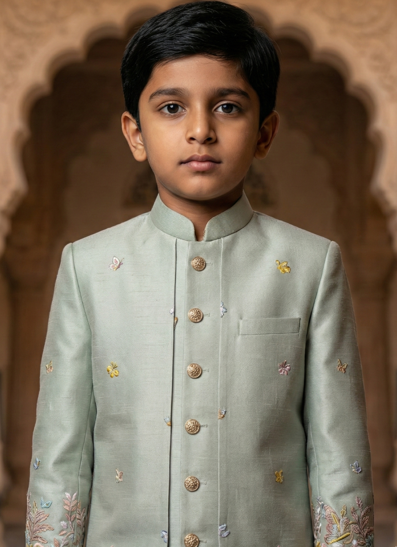Pista Linen Silk Embroidered Boys Indo Western