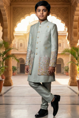 Pista Linen Silk Embroidered Boys Indo Western