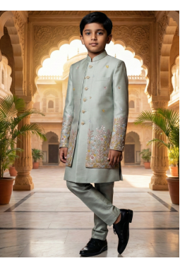 Pista Linen Silk Embroidered Boys Indo Western
