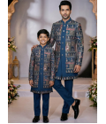 Teal Velvet Embroidered Boys Indo Western