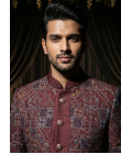 Maroon Jorget Embroidered Mens Indo Western 