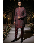 Maroon Jorget Embroidered Mens Indo Western 