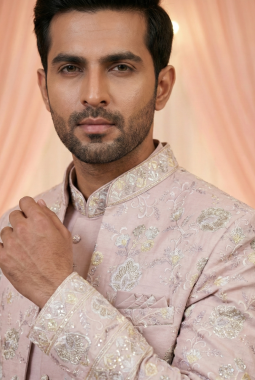 Onion Art Silk Embroidered Mens Indo Western