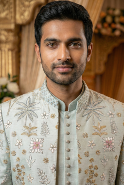 Pista Art Silk Embroidered Mens Indo Western