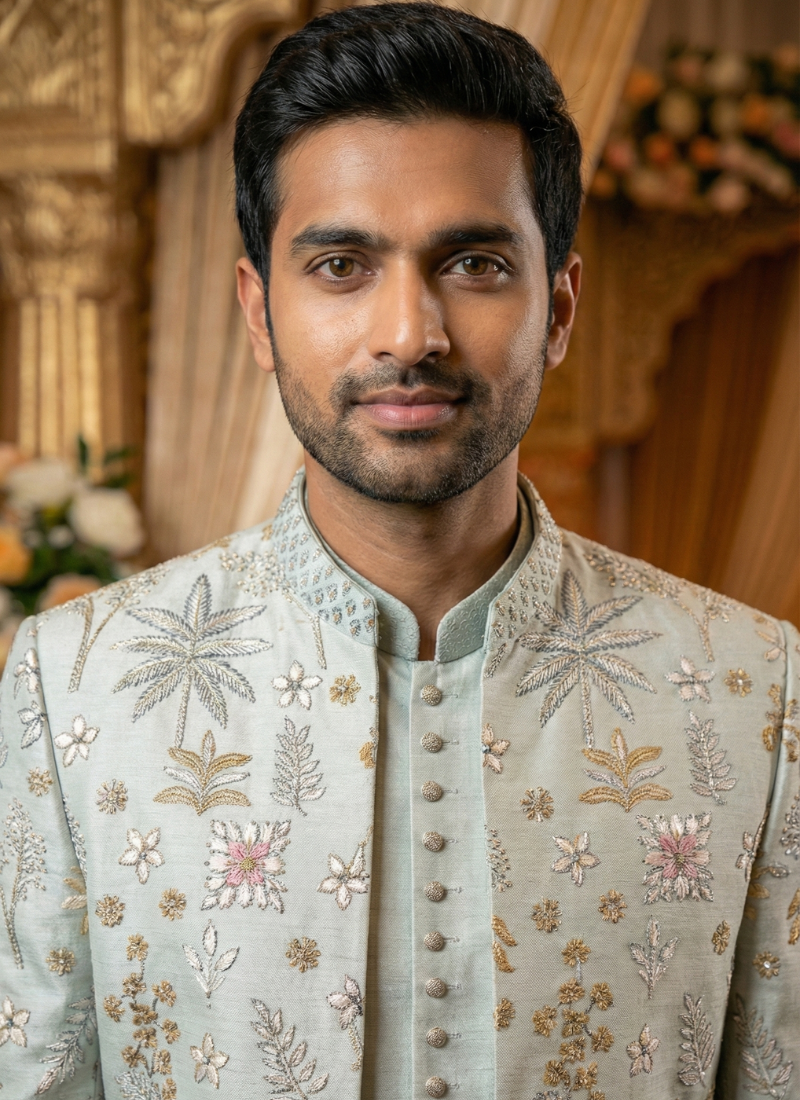 Pista Art Silk Embroidered Mens Indo Western