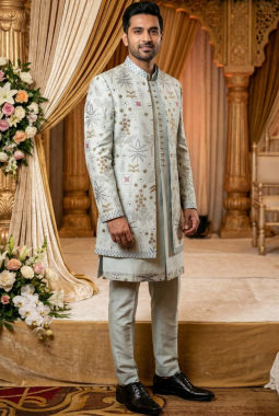 Pista Art Silk Embroidered Mens Indo Western