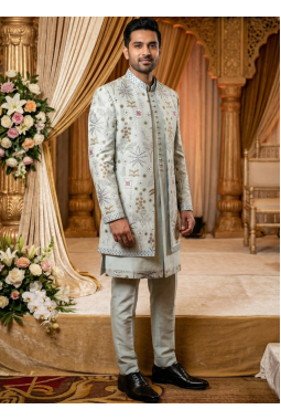 Pista Art Silk Embroidered Mens Indo Western