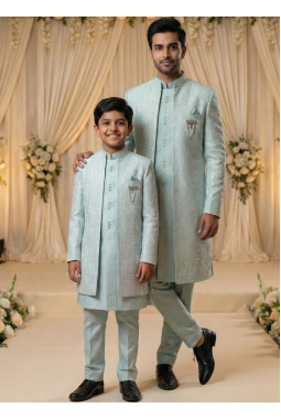 Light Green Art Silk Embroidered Mens Indo Western