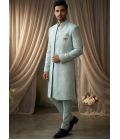 Light Green Art Silk Embroidered Mens Indo Western