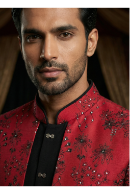 Rani Art Silk Embroidered Mens Indo Western