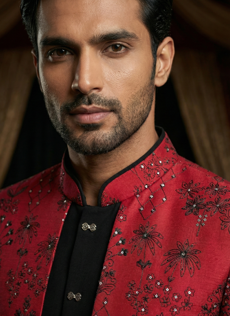 Rani Art Silk Embroidered Mens Indo Western