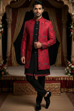 Rani Art Silk Embroidered Mens Indo Western