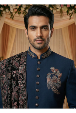 Teal Luchka Patch Work Mens Nawabi Indo Western