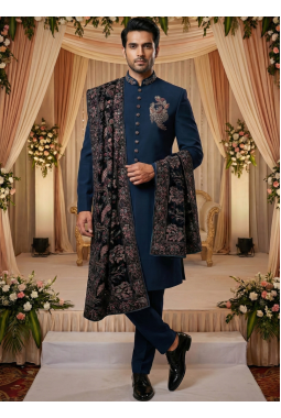 Teal Luchka Patch Work Mens Nawabi Indo Western