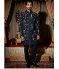 Black Velvet Embroidered Mens Indo Western