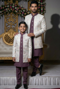 White Art Silk Embroidered Mens Indo Western