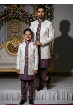 White Art Silk Embroidered Mens Indo Western