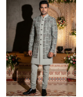 Slate Green Jorget Embroidered Mens Indo Western