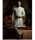 Pista Linen Silk Embroidered Mens Indo Western