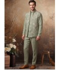 Green Art Linen Embroidery Mens Waistcoat Set